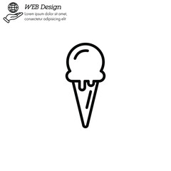 Ice cream in waffle cone icon thin line, linear, outline. Simple sign, logo