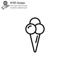 Ice cream in waffle cone in shape three balls icon thin line, linear, outline. Simple sign, logo