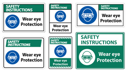 Safety Instructions Wear eye protection on white background