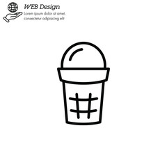 ice cream in waffle cup icon thin line, linear, outline. Simple sign, logo