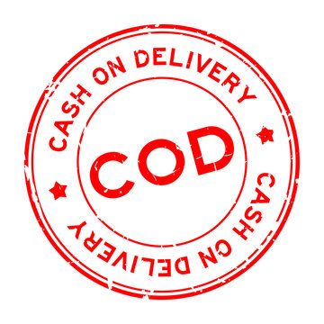 Grunge red cod (cash on delivery or cash on demand) word round rubber seal stamp on white background