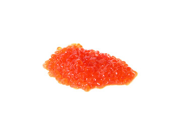 Red caviar on a white background. Seafood. Expensive food. A handful of red caviar