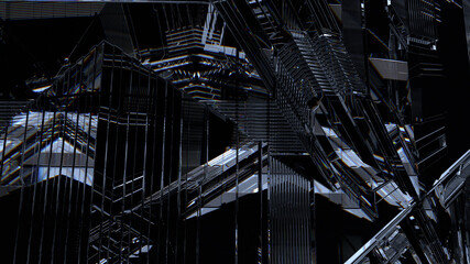 Abstract futuristic cyberspace dark background. Concept data technology, business security. Black glass geometry.