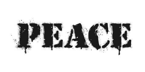 Peace lettering. Vector graffiti lettering on white. Lettering sprayed with leak in black over white. Design street art. © elena_larvatus
