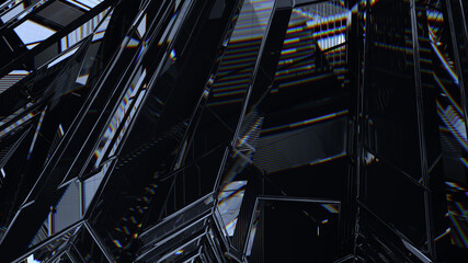 Fototapeta na wymiar Abstract futuristic cyberspace dark background. Concept data technology, business security. Black glass geometry.