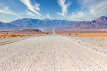 Gravel road and beautiful landscape in Namibia