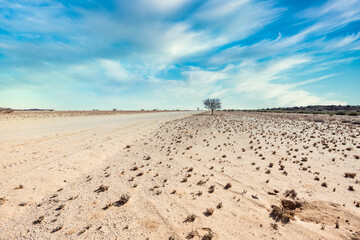 Gravel road and beautiful landscape in Namibia
