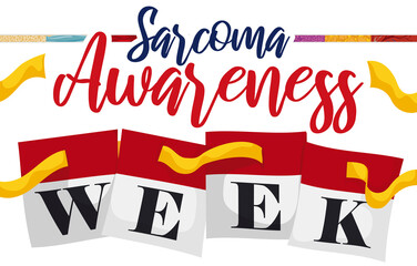 Loose-leaf Calendars, Tissues and Yellow Ribbon Promoting Sarcoma Awareness Week, Vector Illustration