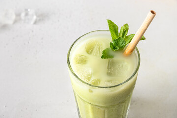 Iced Green matcha tea isolated on white. Close up