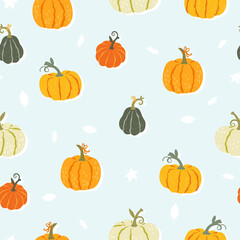 Cute hand drawn pumpkin seamless pattern, hand drawn pumpkins - great as Thanksgiving background, textiles, banners, wallpapers, wrapping - vector design