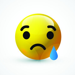 vector round yellow cartoon bubble Crying Tear emoticons comment social media Facebook Instagram Whatsapp chat comment reactions, icon template face emoji character message
