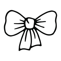 Bow doodle element. Hand drawn bow with ornament. Scandinavian style illustration for cards, banners, posters, patterns and other winter and christmas design. 