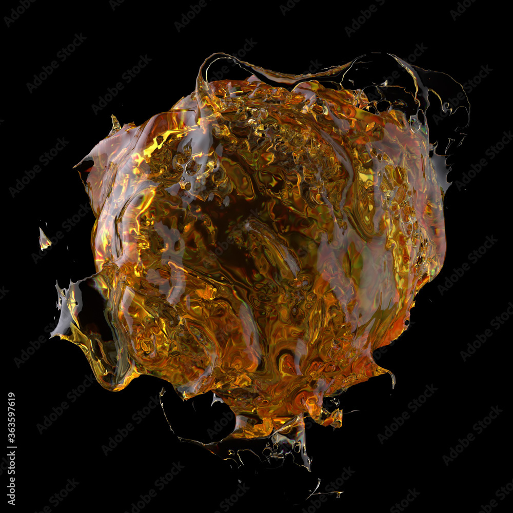 Poster 3d render of abstract shapes made of liquid. computer simulated liquid behaviour. shiny fluid shape 