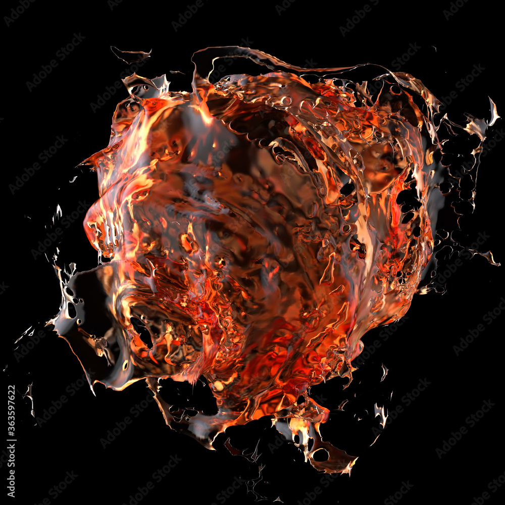 Poster 3d render of abstract shapes made of liquid. computer simulated liquid behaviour. shiny fluid shape 