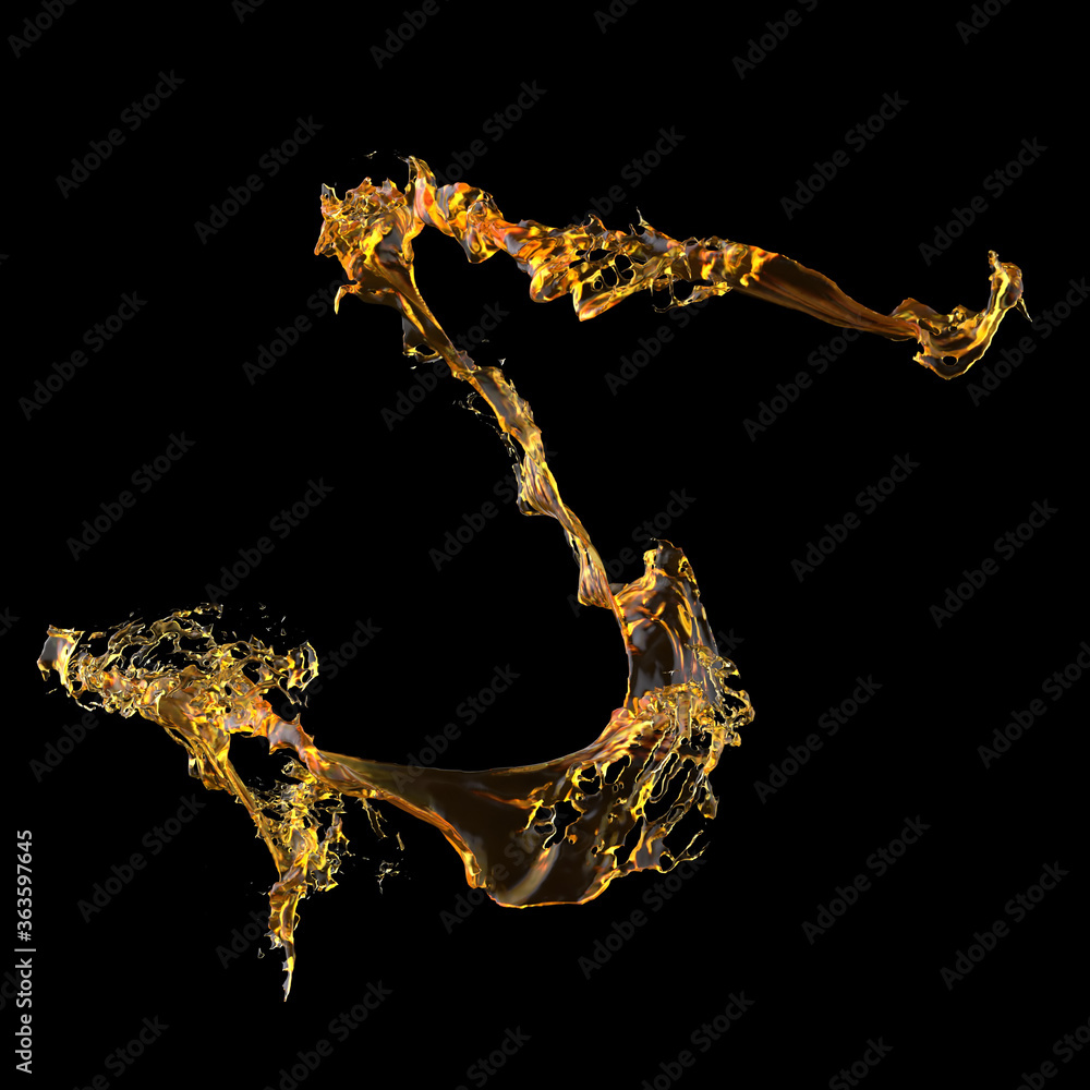Poster 3d render of abstract shapes made of liquid. computer simulated liquid behaviour. shiny fluid shape 