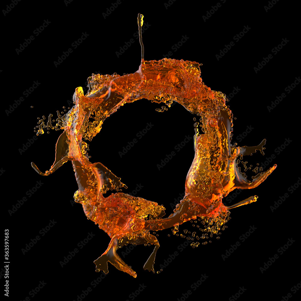 Poster 3d render of abstract shapes made of liquid. computer simulated liquid behaviour. shiny fluid shape 