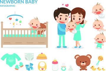 Newborn baby. Flat design. Vector.