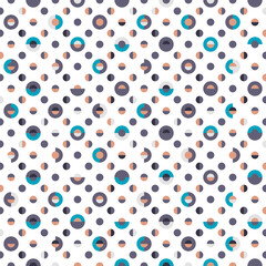 Obraz premium Polka-Dot seamless vector pattern. Super modern semi-regular vibrant geometric pattern with tiled big and small circles and semicircles. Great for fashion, interior design, wallpapers. 