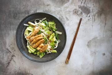 Spicy Asian Chicken with Rice Noodles and Bok Choy