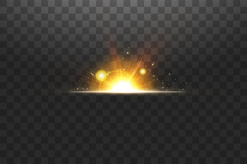 Shining golden stars isolated on black background. Effects, glare, lines, glitter, explosion, golden light. Vector illustration.