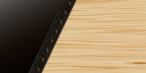 wood and metal texture background - Industrial style banner design element - black and wood
