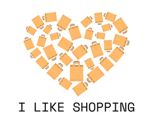 I like shopping. Heard made of bags. Vector illustration.