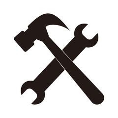 Hammer and Spanner Wrench Icon Vector Design Template