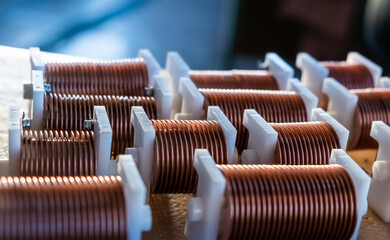 Close-up of twisted copper wire coils