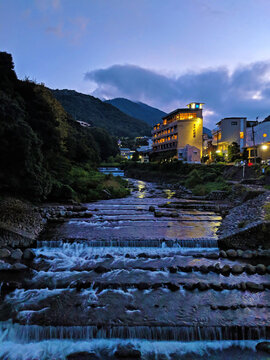 Hakone River Through the Town at Dusk