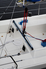 elements and fastenings of a yacht, boats, technical part, bolts, ladder, tape measure, cables, ropes, frame, yacht.