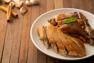 Chinese stewed duck in the white plate