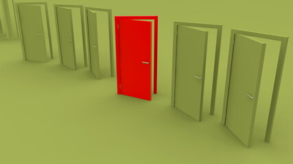 Concept of colorful doors in row
