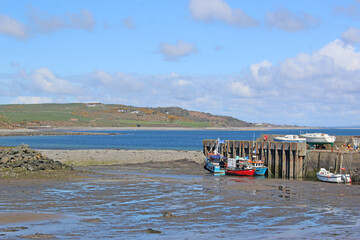 Fototapeta premium Boats in Drummore harbour, Scotland 