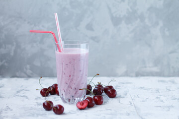 healthy summer sweet pink smoothie with cherries