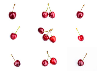 Composition of ripe cherries isolated on a white background