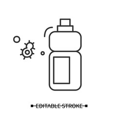 Sanitizer bottle icon. Disinfectant liquid clean label mockup bottle line pictogram. Concept of disinfection, hygiene and covid infection pandemic precaution. Editable stroke vector illustration