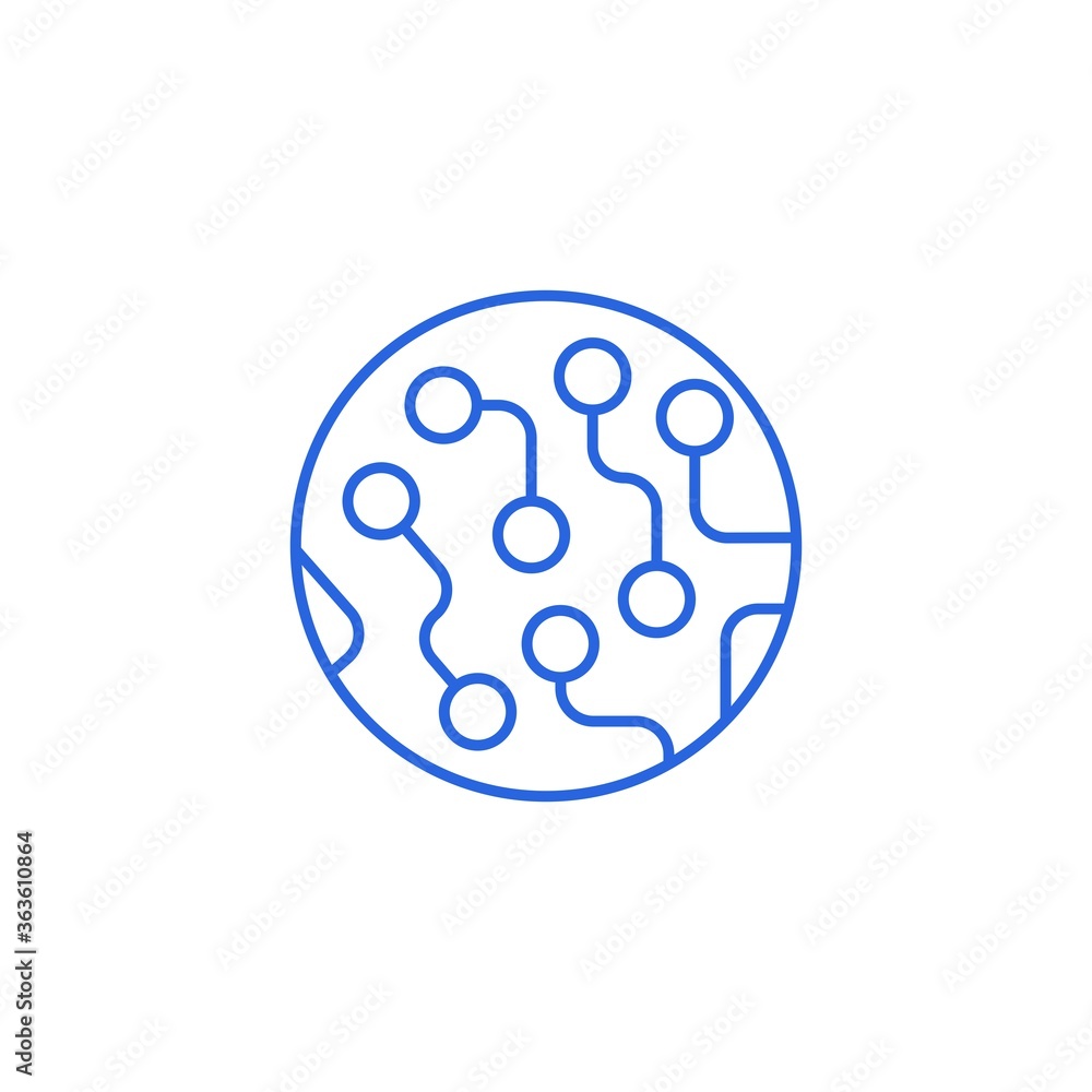 Poster round circuit board. vector linear icon isolated on white background.
