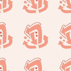 Abstract geometric pattern with arrows symbol in coral tones. Simple backdrop. Design in pastel tones.
