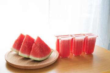 Watermelon juice making popsicles in summer