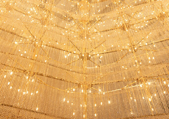 Wall of chandelier lights