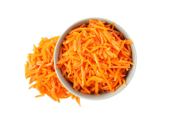 Bowl with carrot salad isolated on white background