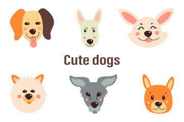 Set of cute dogs. Vector illustration on a white isolated background