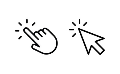 Hand and arrow clicking pointers. Click icons.
