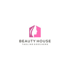 Creative modern beauty salon with women icon on a house