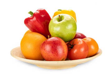 Naklejka na ściany i meble Plate of fresh fruits on a white background