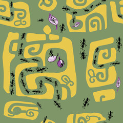 Seamless hand drawn pattern with ants.