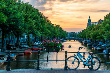 Summer Sunset in Amsterdam, The Netherlands.