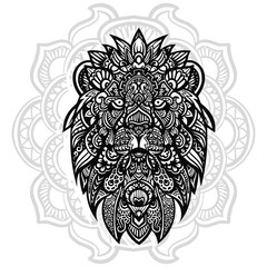 Lion head zentangle isolated on white background