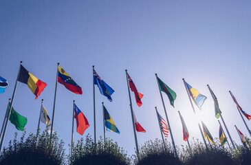 view from below on countries flags