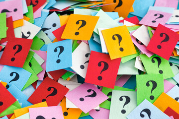 Heap of colorful question marks.